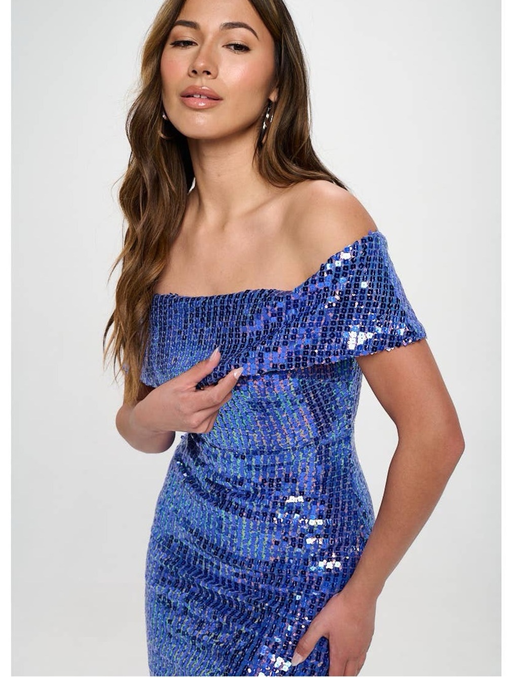 Cobalt Blue Sequin / Beaded Off-Shoulder Bodycon Cocktail Dress never worn
